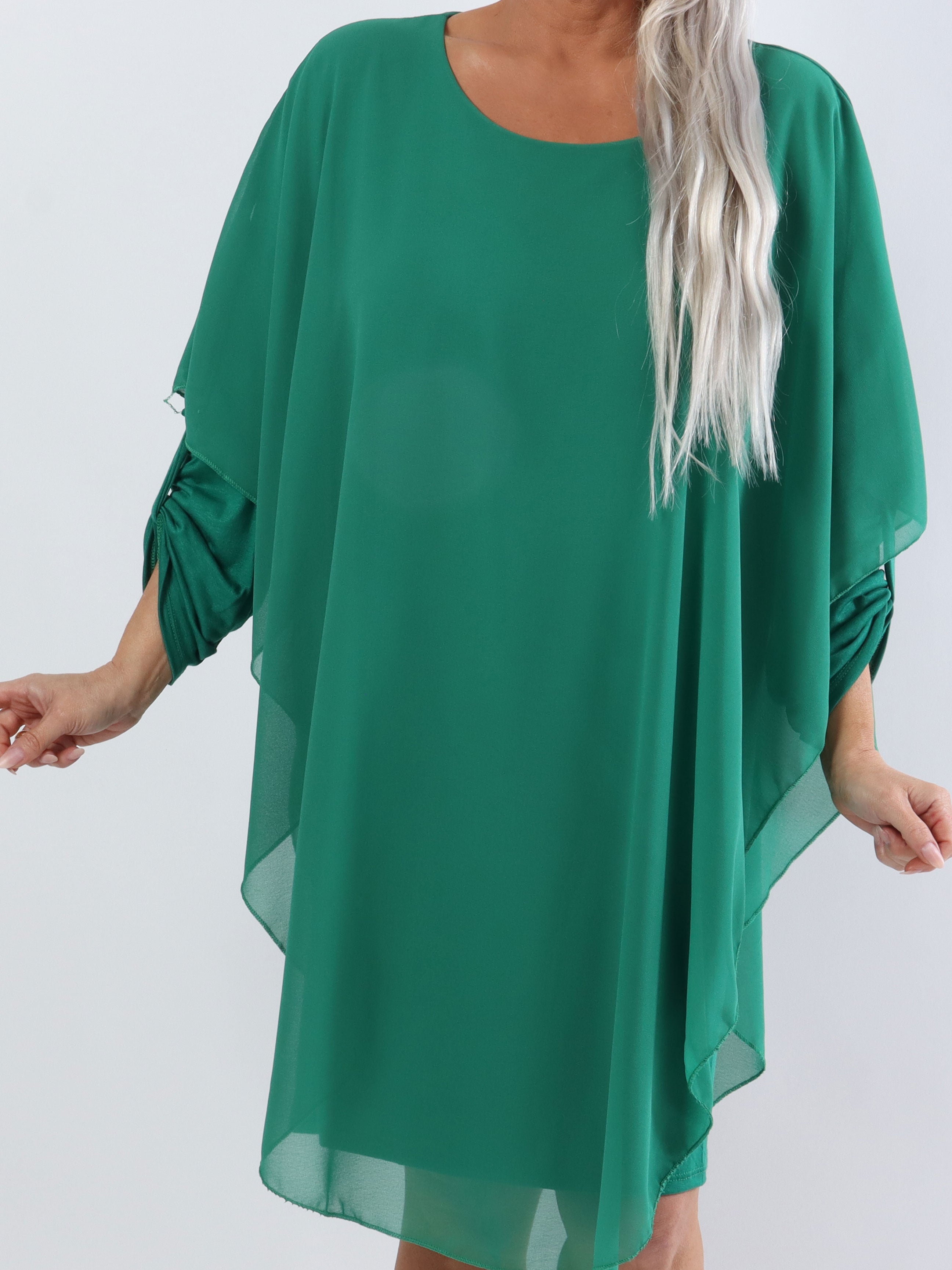 Kenya Long Sleeve - Plus size tunikakjole med chiffonlag
